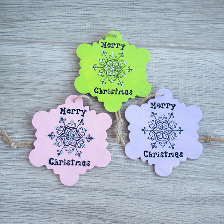 Christmas painted wooden snowflake decorations