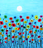 Poppies Card, Rainbow Flowers Moon, Birthday Card, Sympathy, Poppy Art Cards - Image 1