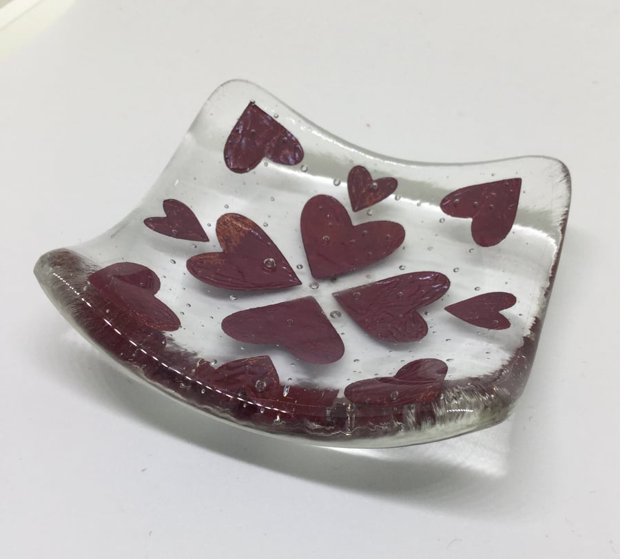 Fused Glass Trinket Dish - Little Hearts