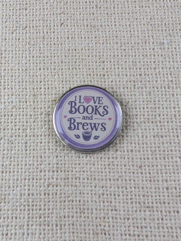 I Love Books and Brews - Book Lover Badge - Large Resin Topped Pin Badge 
