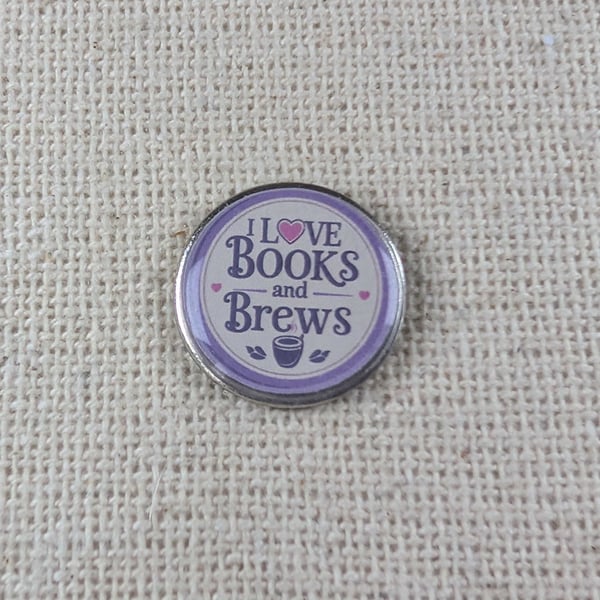 I Love Books and Brews - Book Lover Badge - Large Resin Topped Pin Badge 