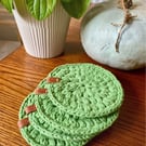 Rustic crocheted green cotton coasters -set of 4
