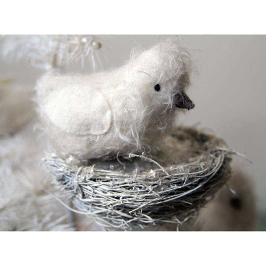 Sweet folk art mohair bird with nest decoration 