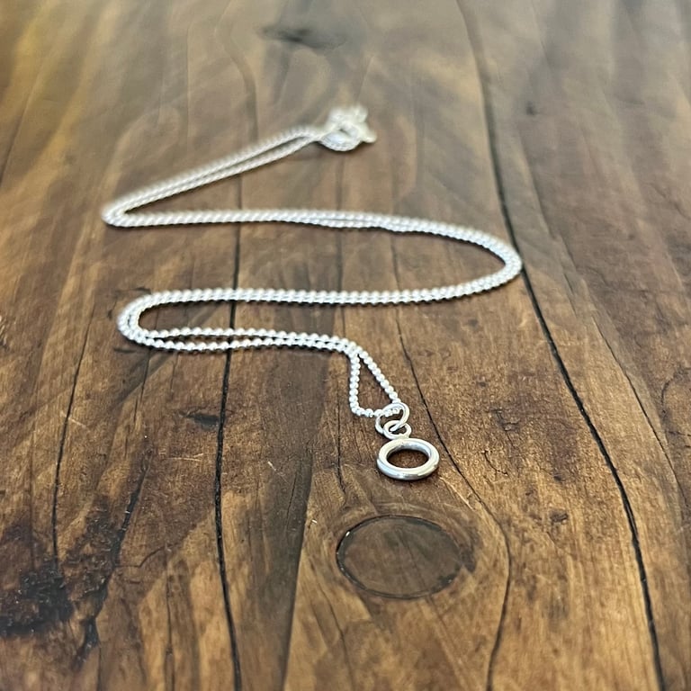 Textured Circle Pendant on 18" Ball Chain - Handmade, Sterling Silver