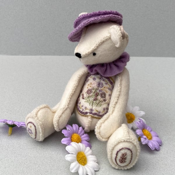 Hand embroidered collectable artist bear, hand sewn teddy bear by Bearlescent 