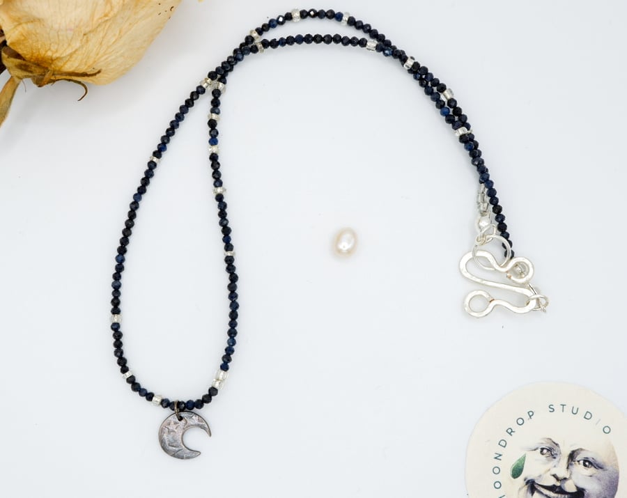 Dark Blue Thai Sapphire Faceted Celestial Gemstone Beaded Necklace 