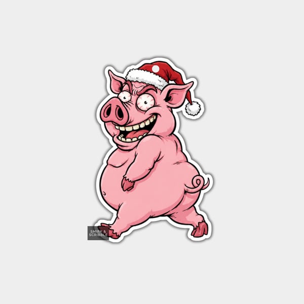 Unique Funny Christmas Gift Tags For Adults, 6pk - Cheeky Pig In Santa Hat