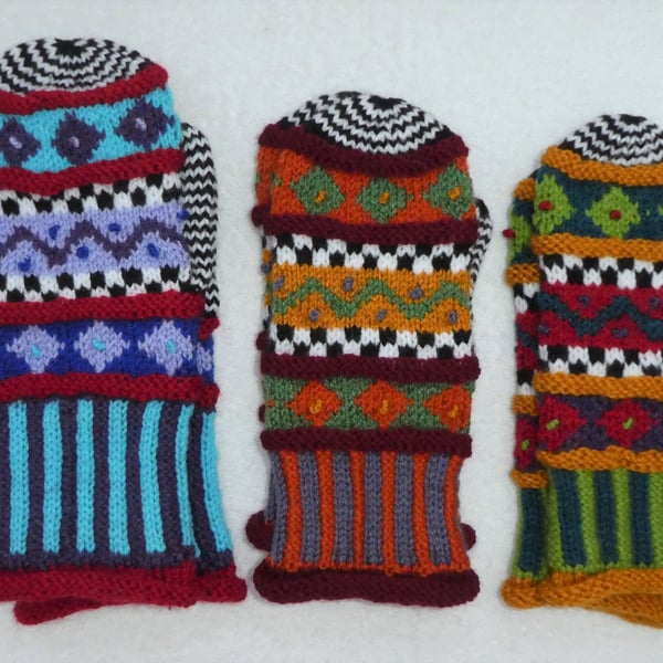 Multicolour Mittens Pattern in 3 Sizes. Knitting Pattern. PDF Knitting Pattern.
