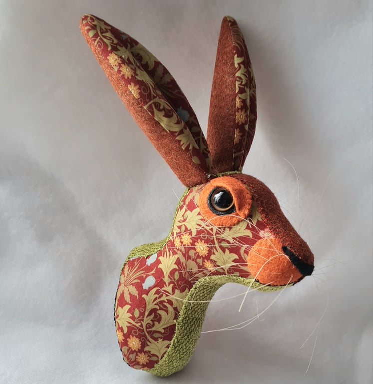 Faux hare head wall mount in May Morris fabric  