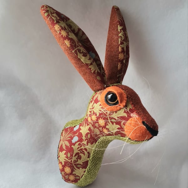 Faux hare head wall mount in May Morris fabric  