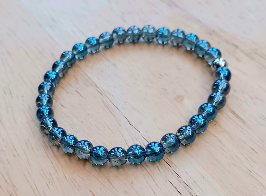 Handmade Blue Plated Quartz Bracelet, Grade A, 6mm Blue Gemstone Beads