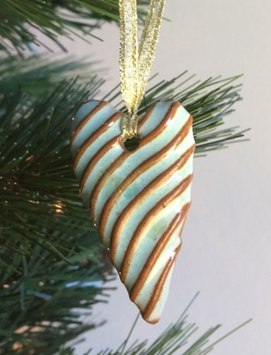 Stripy ceramic heart Christmas tree decoration
