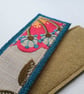 Textile bookmark - Red and blue embroidered curtain and wool fabrics upcycled - Image 2