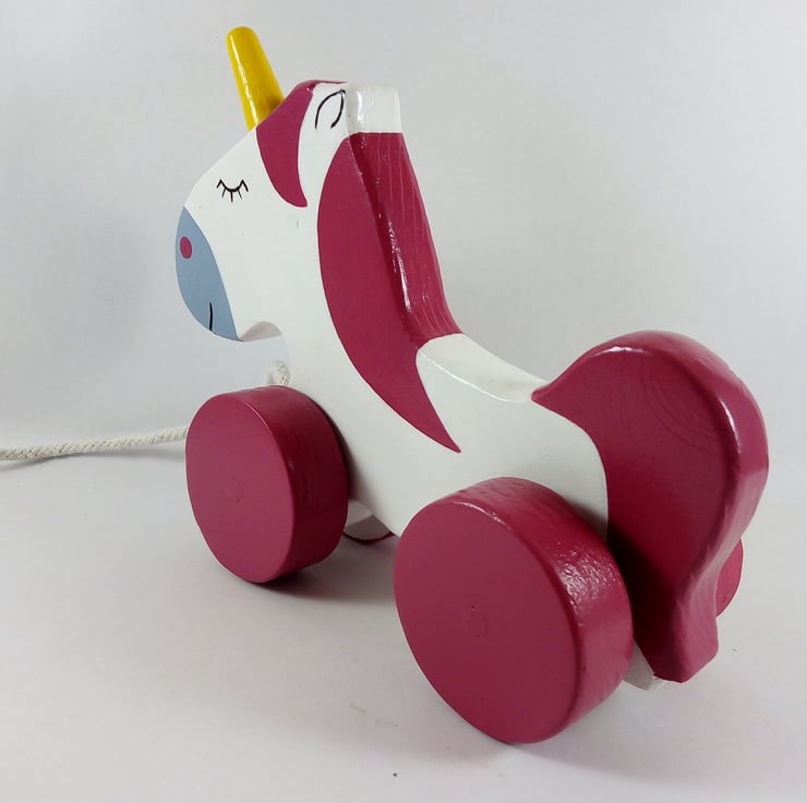 Pull Along Unicorn. Handmade wooden gift for yo... Folksy