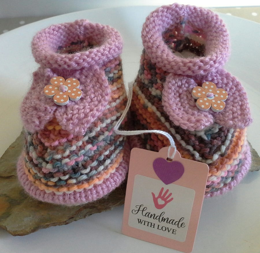 Baby Girl's Hand Knitted  Booties  6-9 months