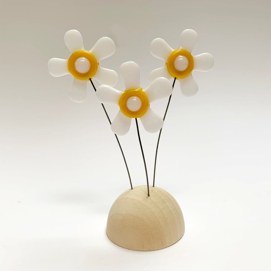 Fused Glass Happy Hippy Flowers (White) - Handmade Fused Glass Sculpture