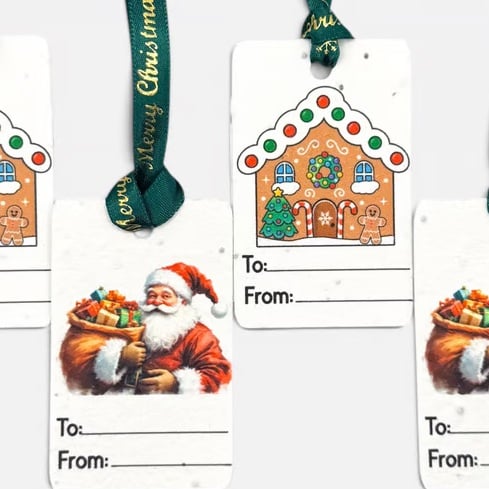 Plantable Christmas Gift Tags Set of 4, Santa & Gingerbread Seed Paper