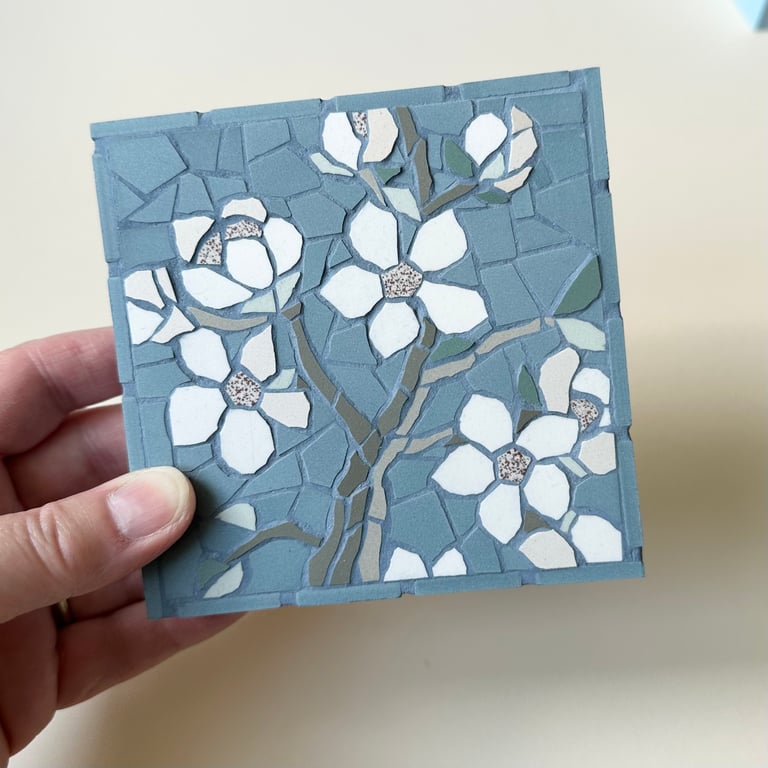 Mosaic Floral Art - Blossom Mosaic Wall Plaque in Slate Blue
