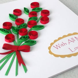 Quilled roses bouquet card - With all my love