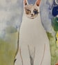 Cat & peacock feathers watercolour painting - Image 5