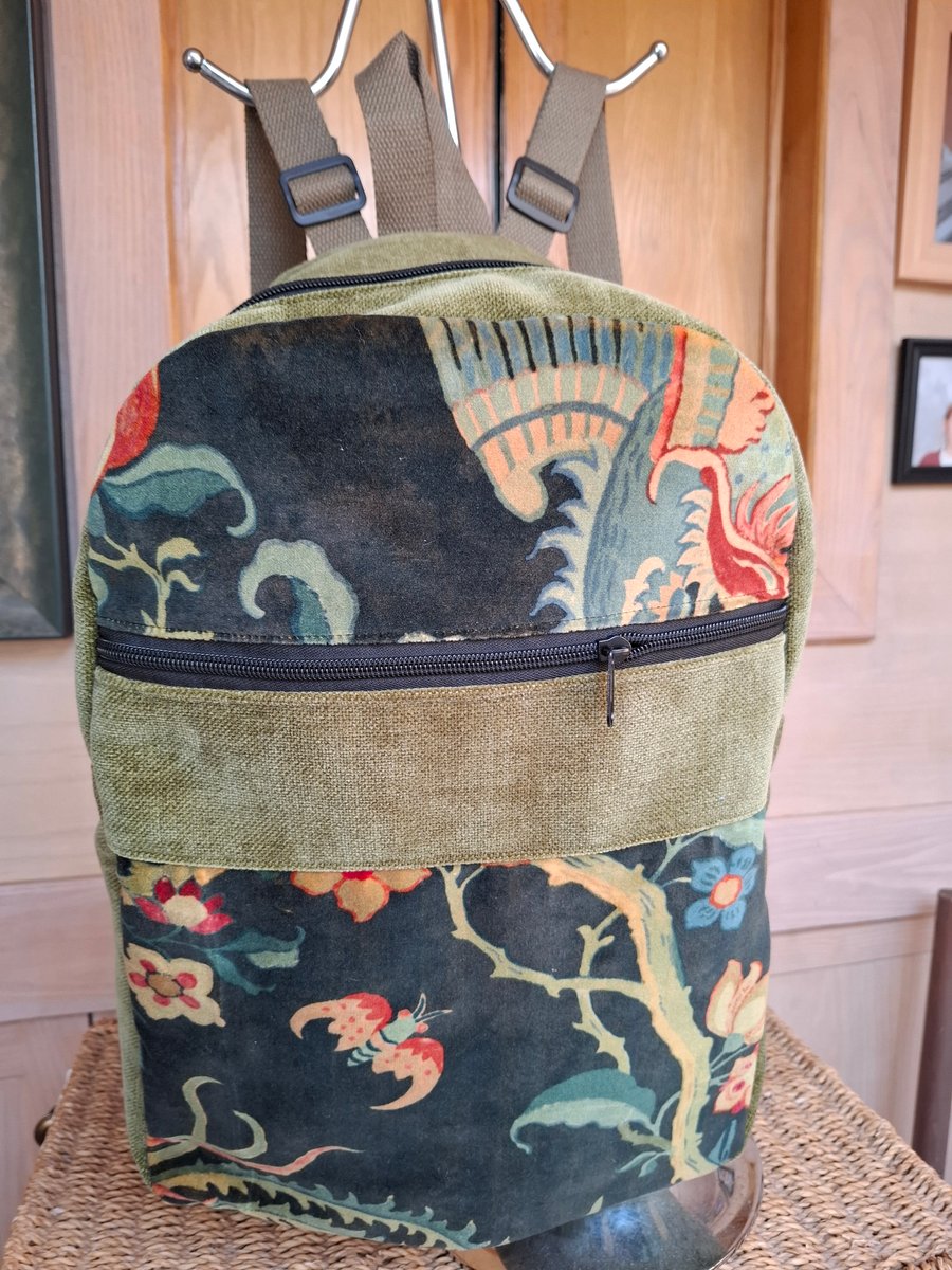Green velvet backpack
