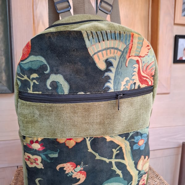 Green velvet backpack