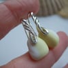 Pastel Yelllow Seaham sea glass earring, swirl milk sea glass earrings 