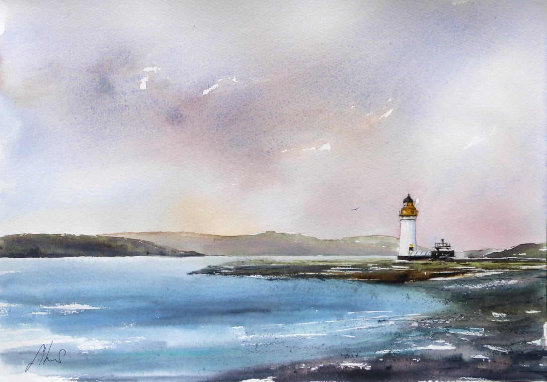 Rubha nan Gall lighthouse, Original Watercolour Painting.