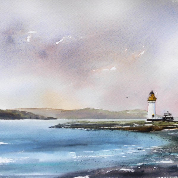 Rubha nan Gall lighthouse, Original Watercolour Painting.