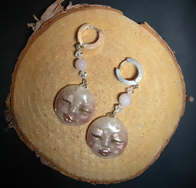 Hand sculpted moon face earrings 