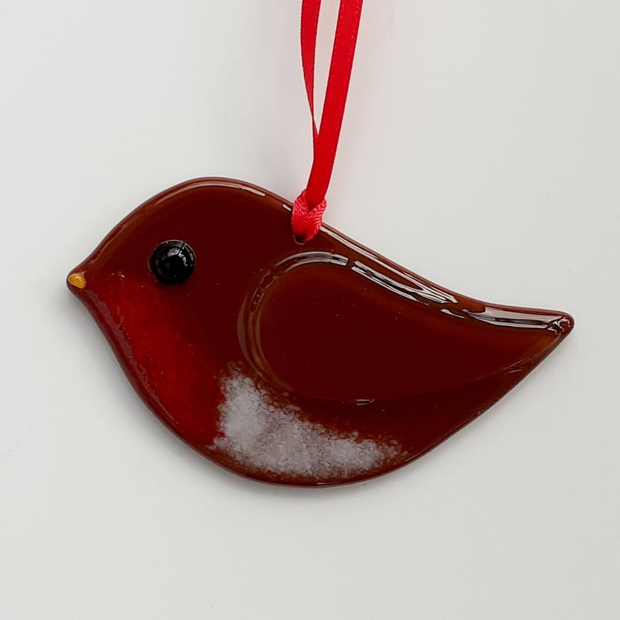 Fused glass robin Christmas tree hanging decoration