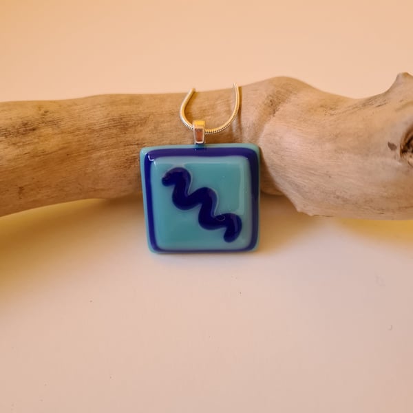 Funky turquoise and blue fused glass pendant
