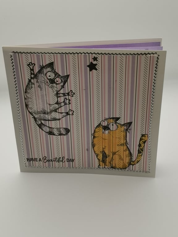 Handmade Stamped Cat Card 