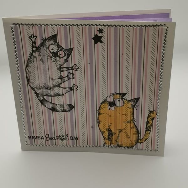 Handmade Stamped Cat Card 