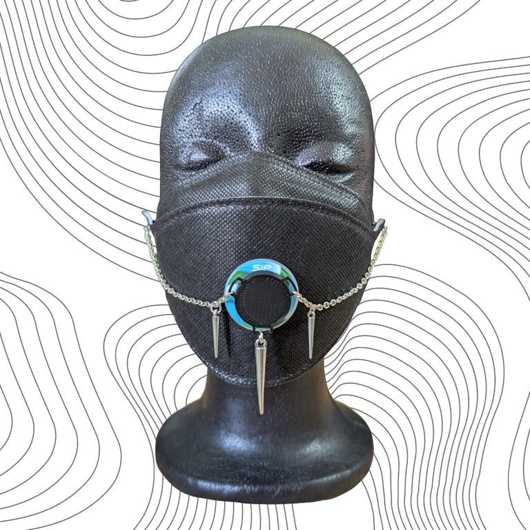 Black SIP valve cap with double silver keeper and 3 spike charms