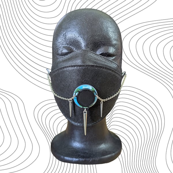 Black SIP valve cap with double silver keeper and 3 spike charms