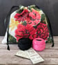 1950s Floral 'Carnations & Roses' Vintage Barkcloth Drawstring Bag, Black Ribbon - Image 7