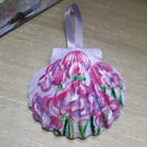 Pink sweet peas handpainted shell wall art