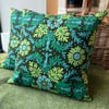 Green leafy vintage cotton and velvet cushion cover 