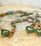 Emerald green and amber beaded heart bracelet and earrings set