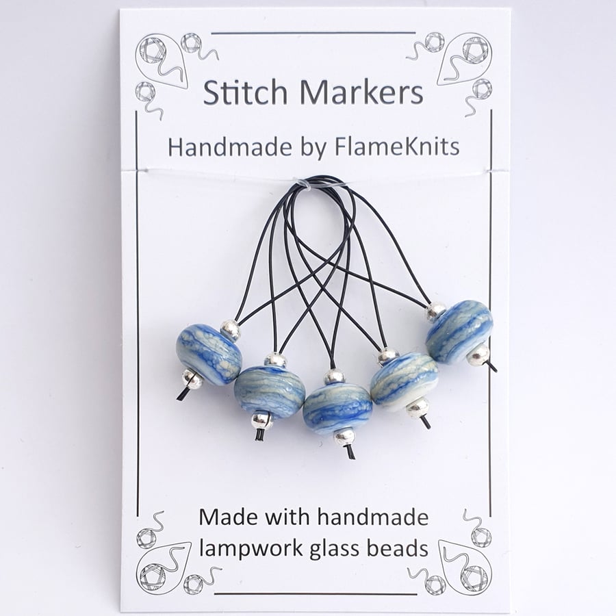 Lampwork Stitch Markers - Blue Strata