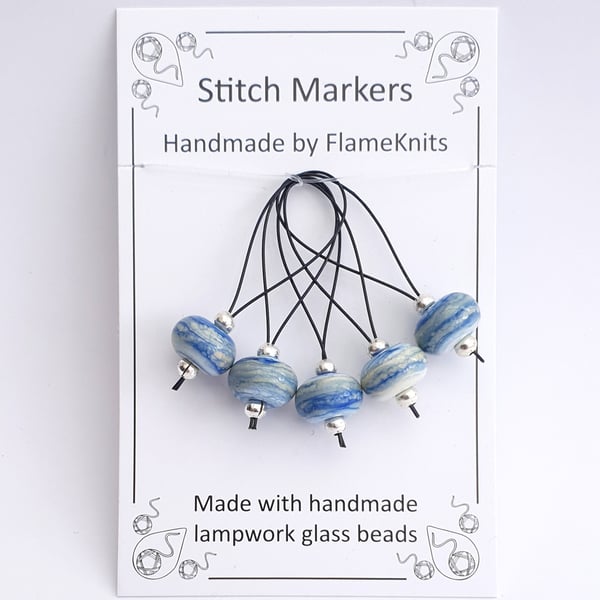 Lampwork Stitch Markers - Blue Strata