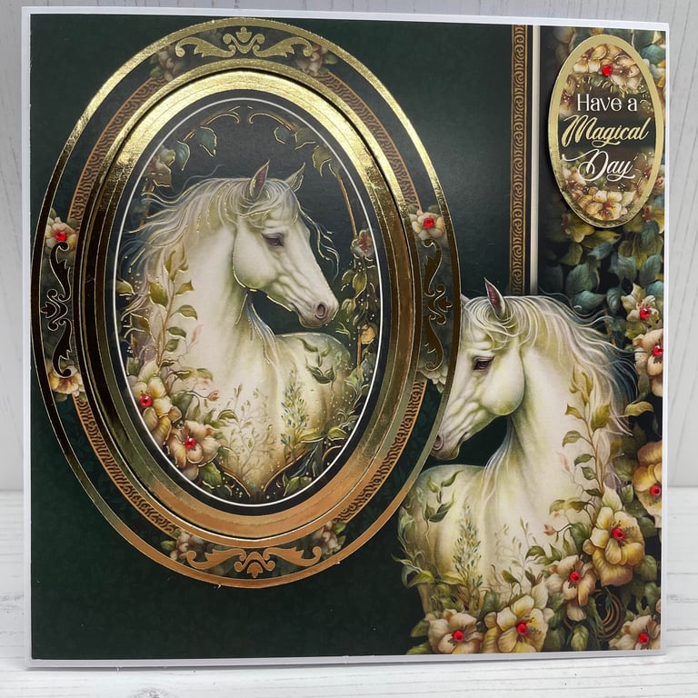 Greeting Card - The Enchanted Realm White Horse by Carolee Crafts -   C7