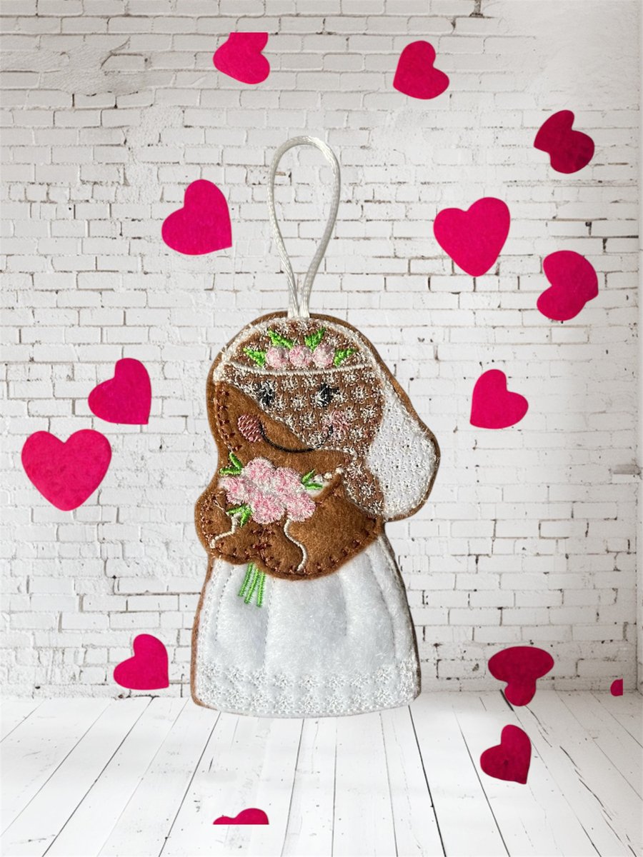 Wedding bride gingerbread lady Embroidered Hang... - Folksy