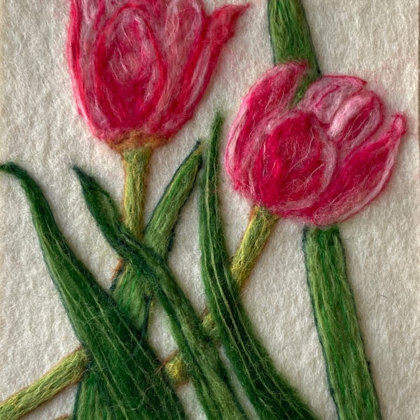 Hand Felted Tulip Textile Artwork 