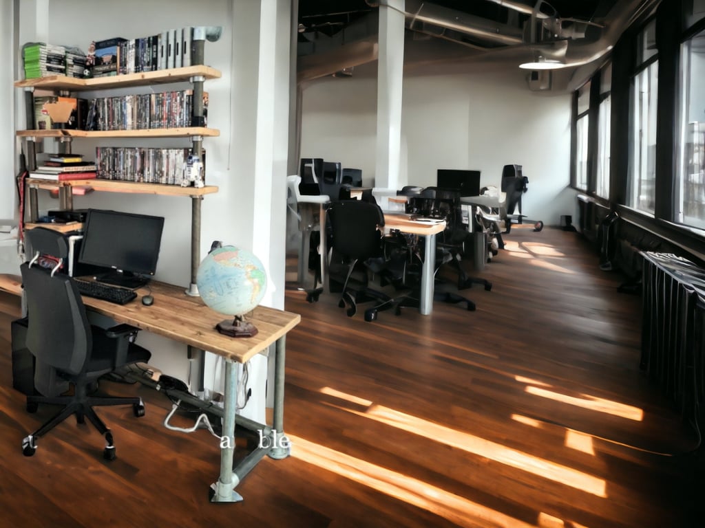 Integrated Office Desk Shelves, Custom Made,Reclaimed Scaffold Boards Pipes, Tub