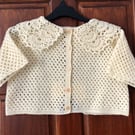 Ladies crochet crop shirt. Collar. Buttons. Short sleeves. Size M. Comfort fit.