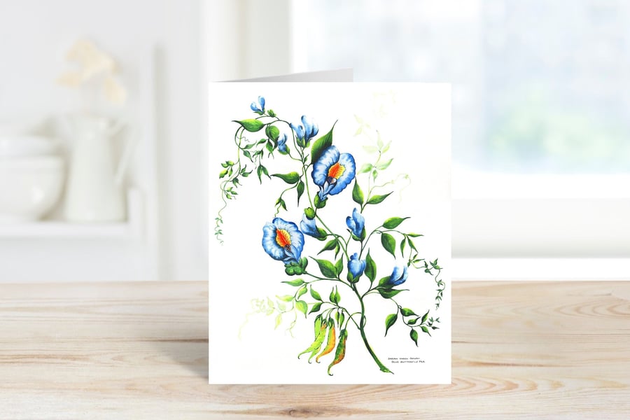 Blue Butterfly Pea - Floral Blank Card from Original Watercolour Artwork