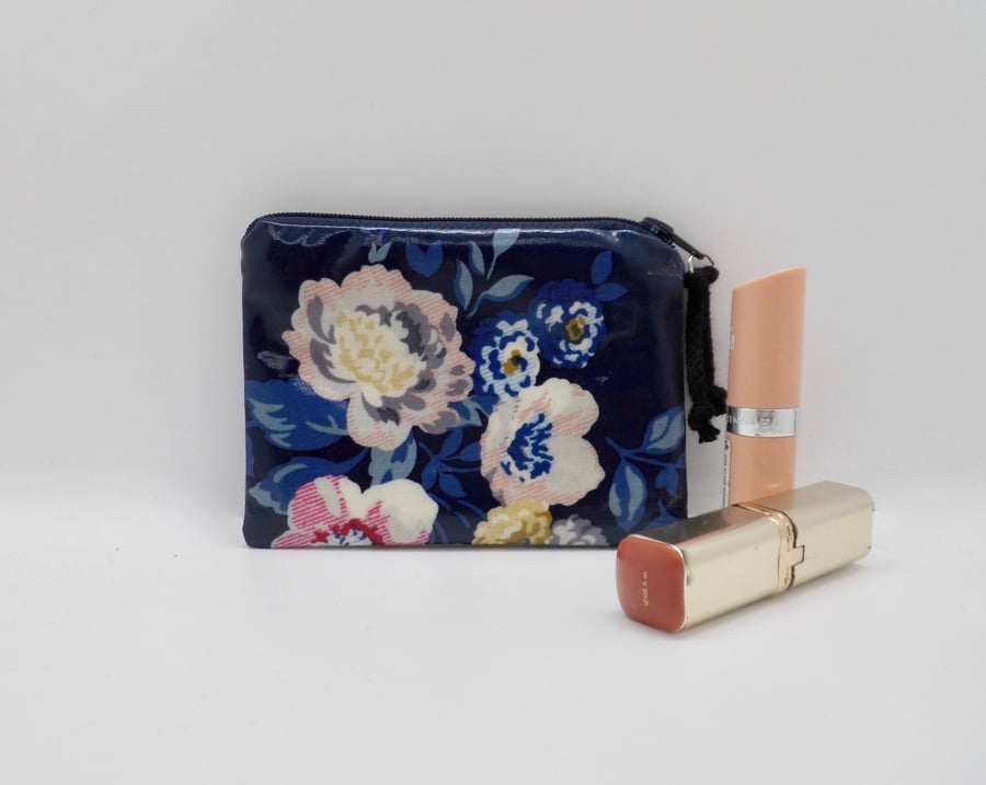 Oil cloth purse navy blue floral