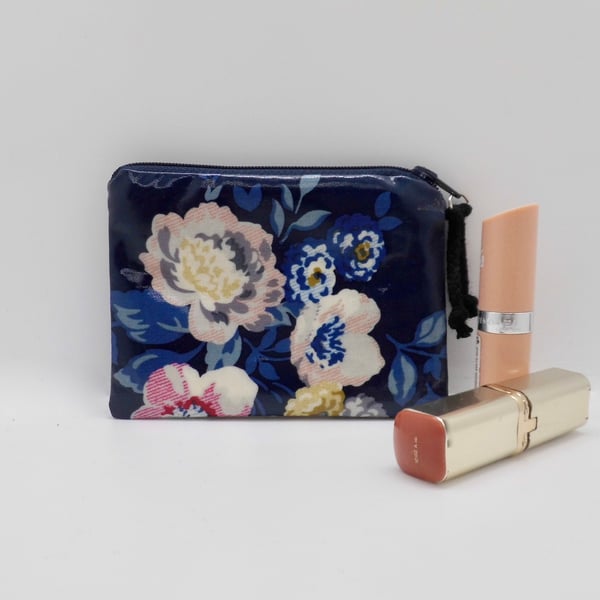 Oil cloth purse navy blue floral